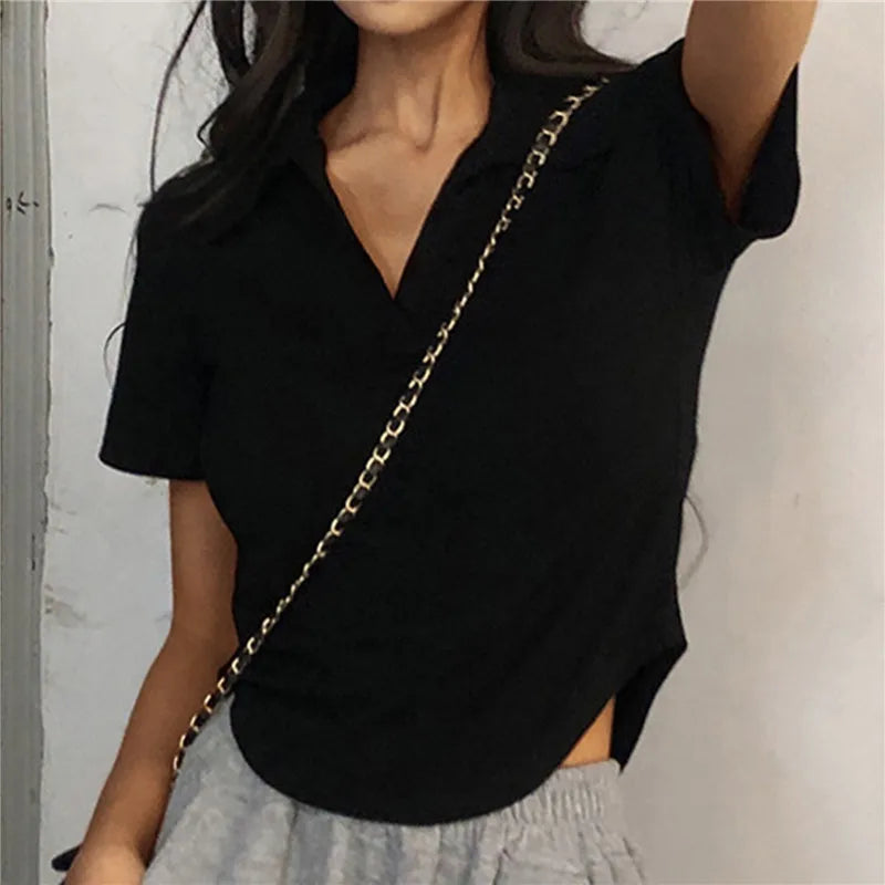 Summer Short Sleeve Lapel Top