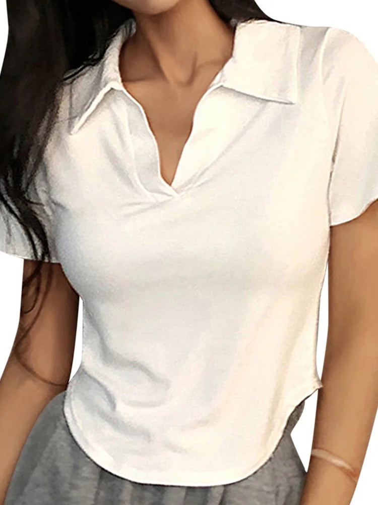 Summer Short Sleeve Lapel Top