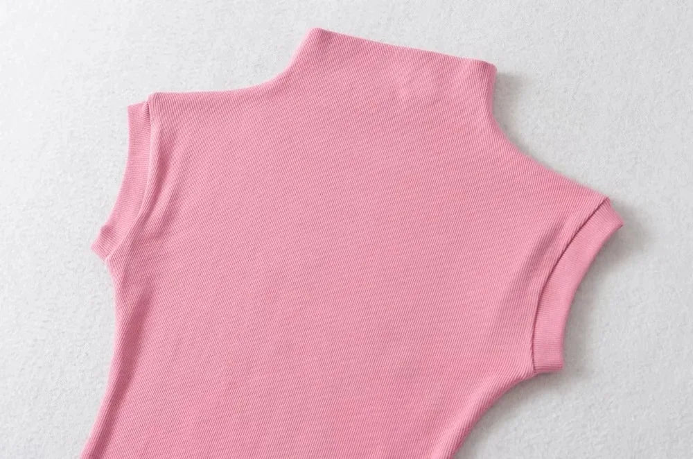 Women Summer Turtleneck Sleeveless T-Shirts Tops