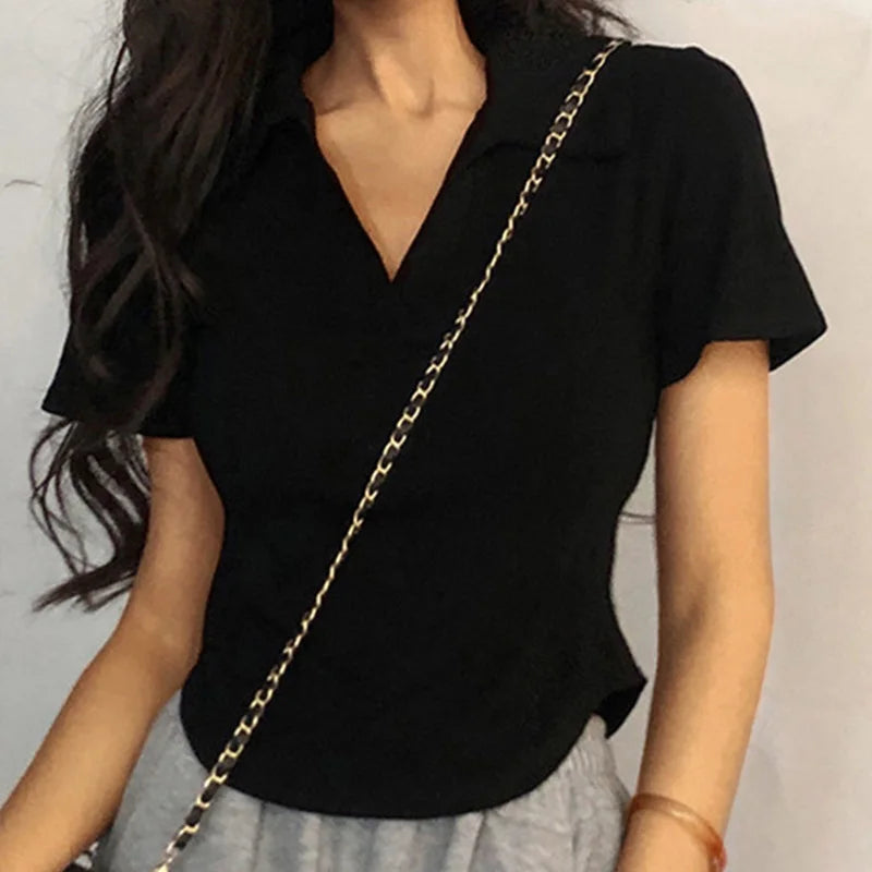 Summer Short Sleeve Lapel Top