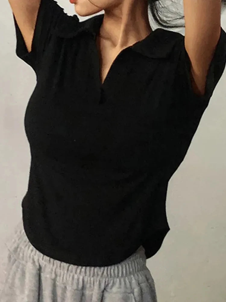 Summer Short Sleeve Lapel Top