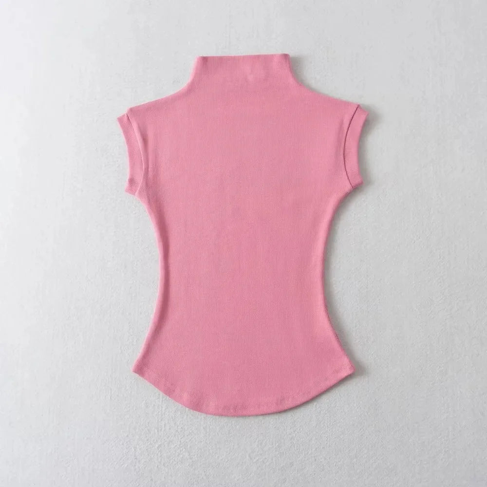 Women Summer Turtleneck Sleeveless T-Shirts Tops