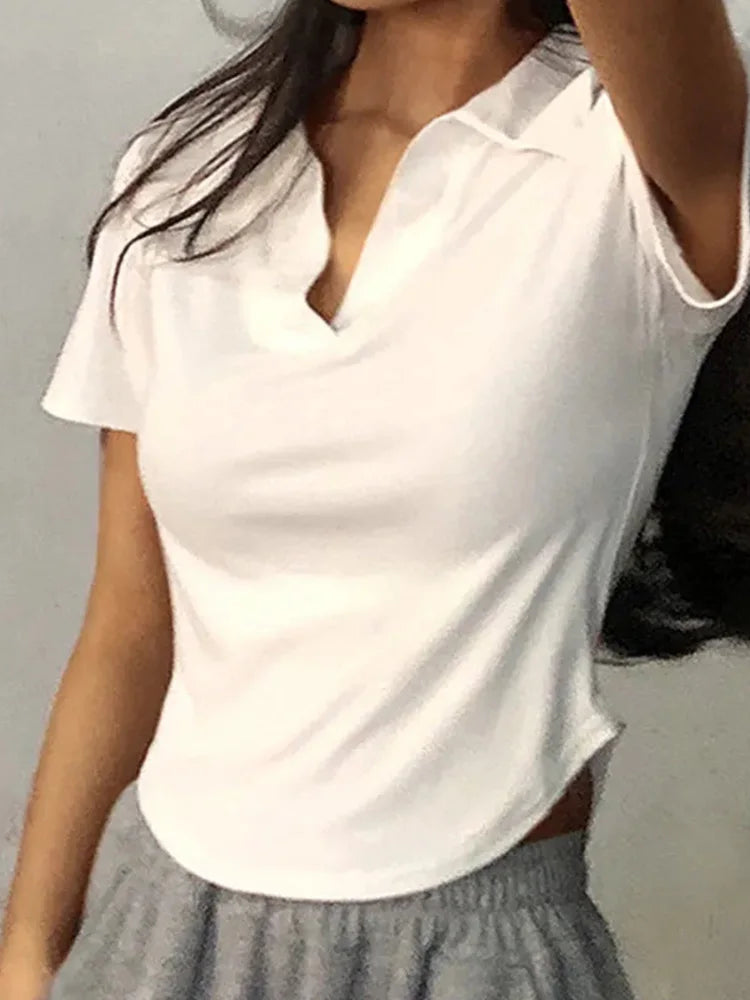 Summer Short Sleeve Lapel Top