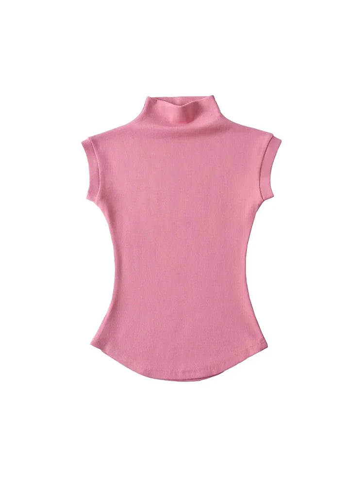 Women Summer Turtleneck Sleeveless T-Shirts Tops