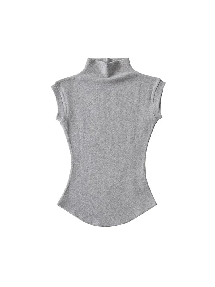Women Summer Turtleneck Sleeveless T-Shirts Tops