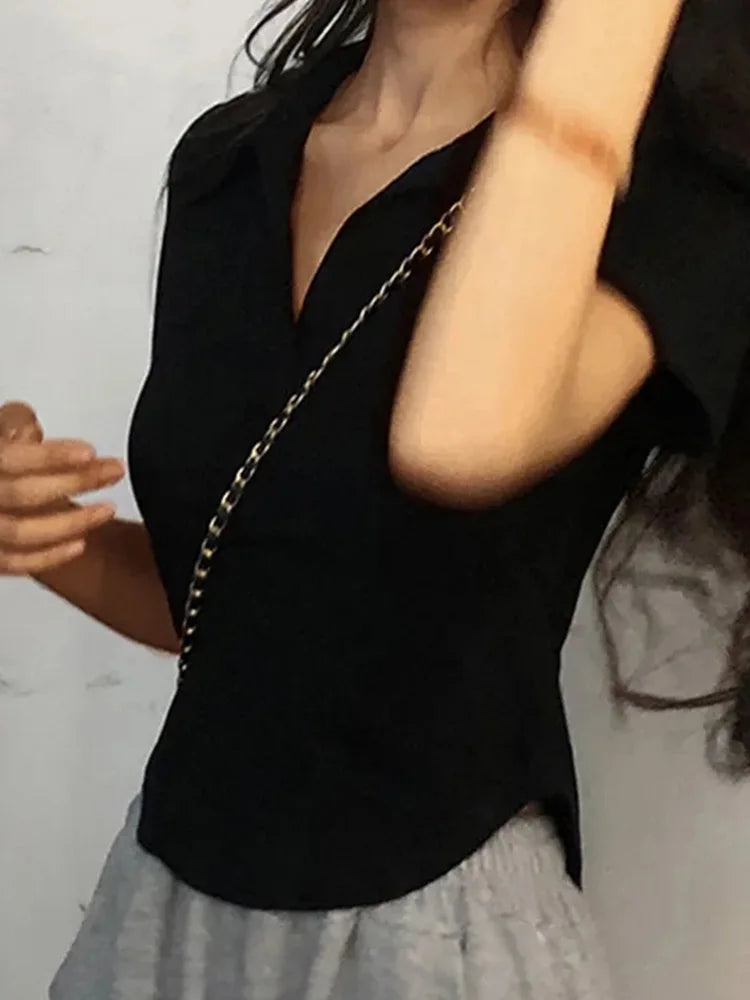 Summer Short Sleeve Lapel Top