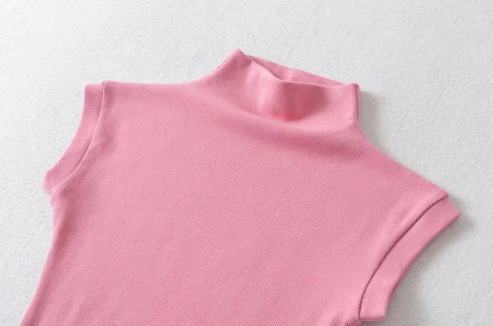 Women Summer Turtleneck Sleeveless T-Shirts Tops