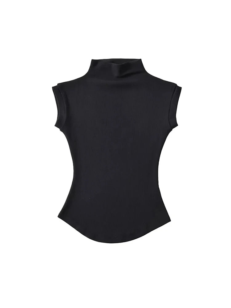 Women Summer Turtleneck Sleeveless T-Shirts Tops