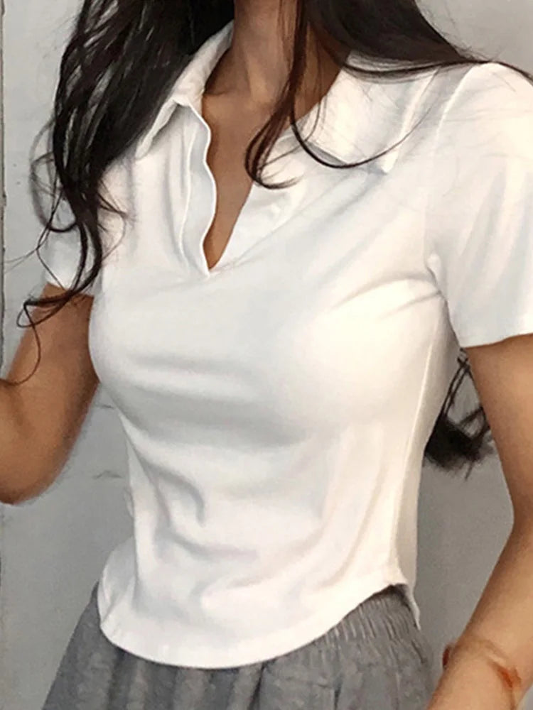 Summer Short Sleeve Lapel Top