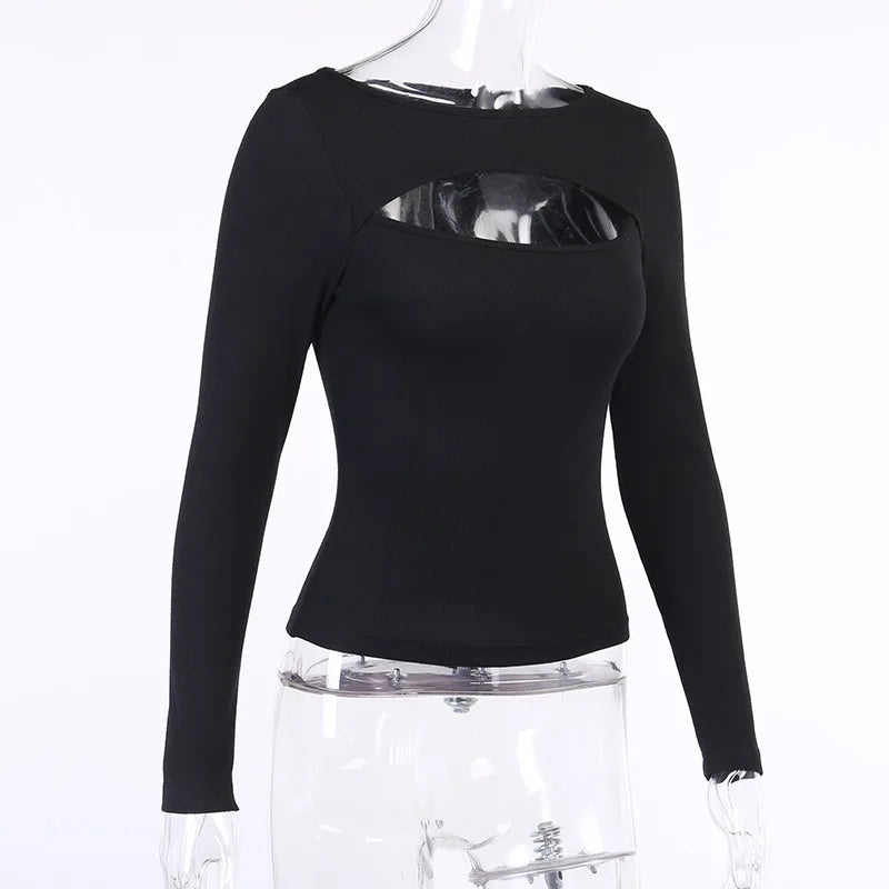 Women Soli Long Sleeve Knitted Tee Tops