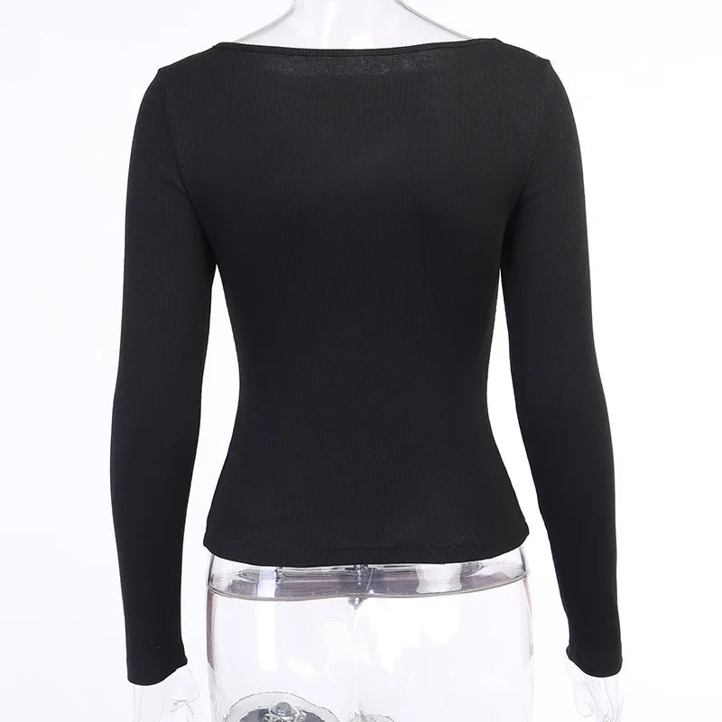 Women Soli Long Sleeve Knitted Tee Tops