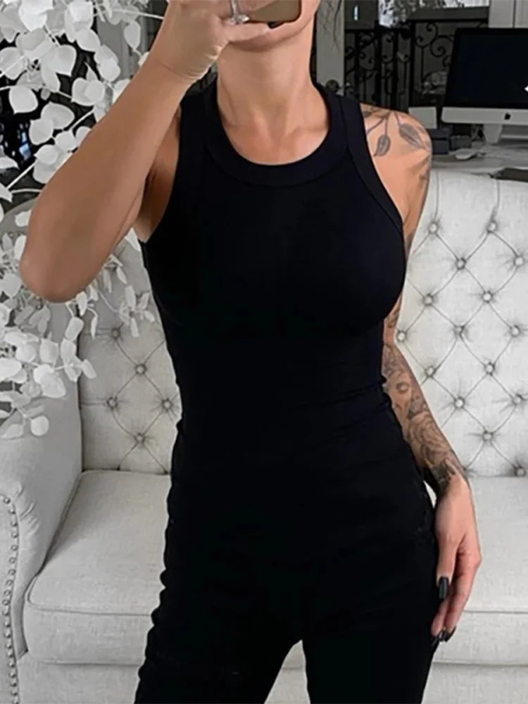 Round Neck Ribbed Tank Top