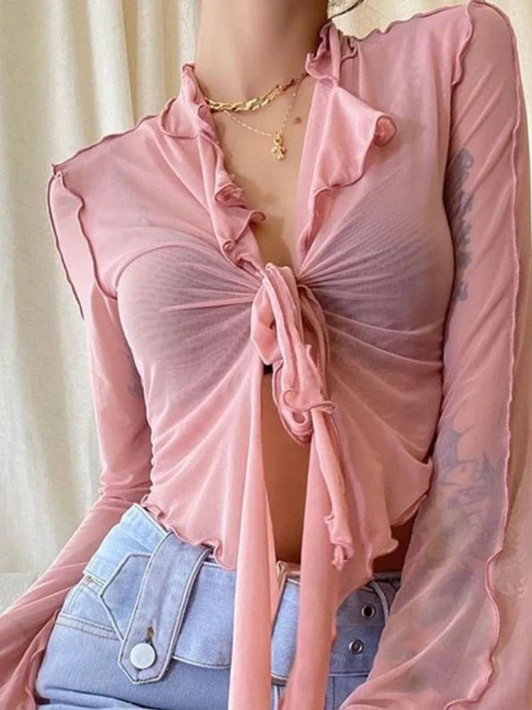 Long Flare Sleeve Blouses