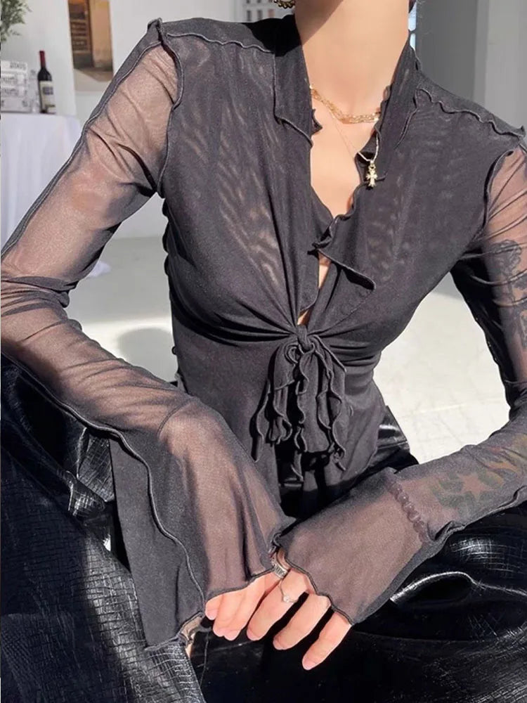 Long Flare Sleeve Blouses