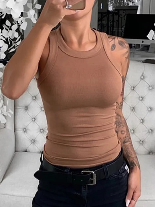 Round Neck Ribbed Tank Top