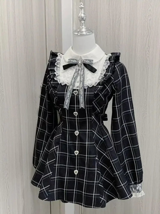 Robes à carreaux noirs avec nœud doux