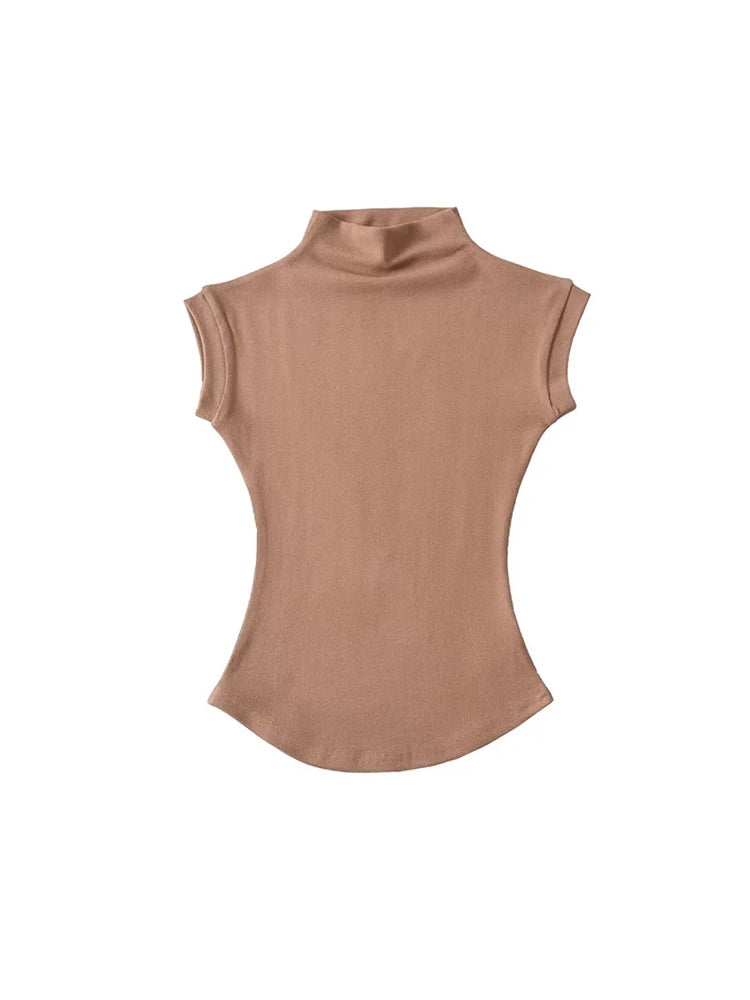 Women Summer Turtleneck Sleeveless T-Shirts Tops
