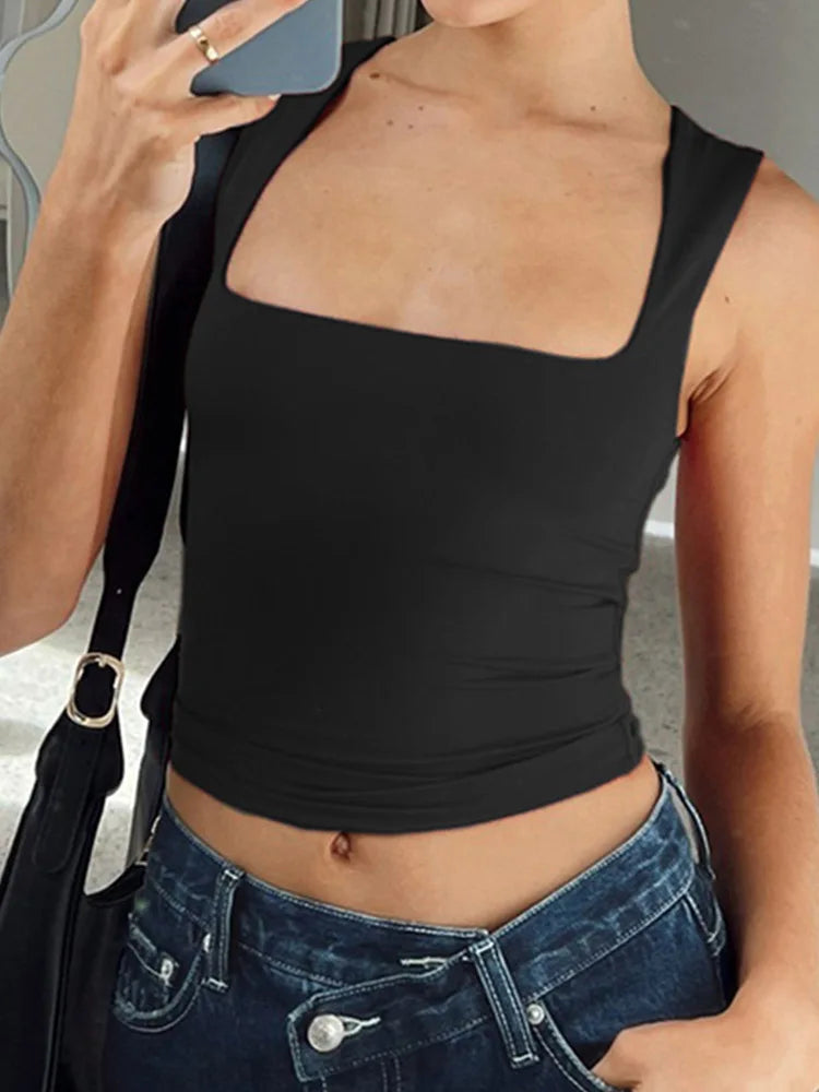 Sleeveless  Collar Crop Top