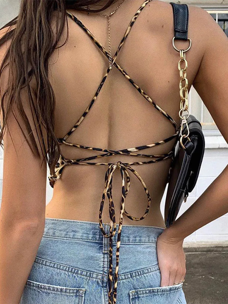 Leopard Pattern Women Tank Tops Backless