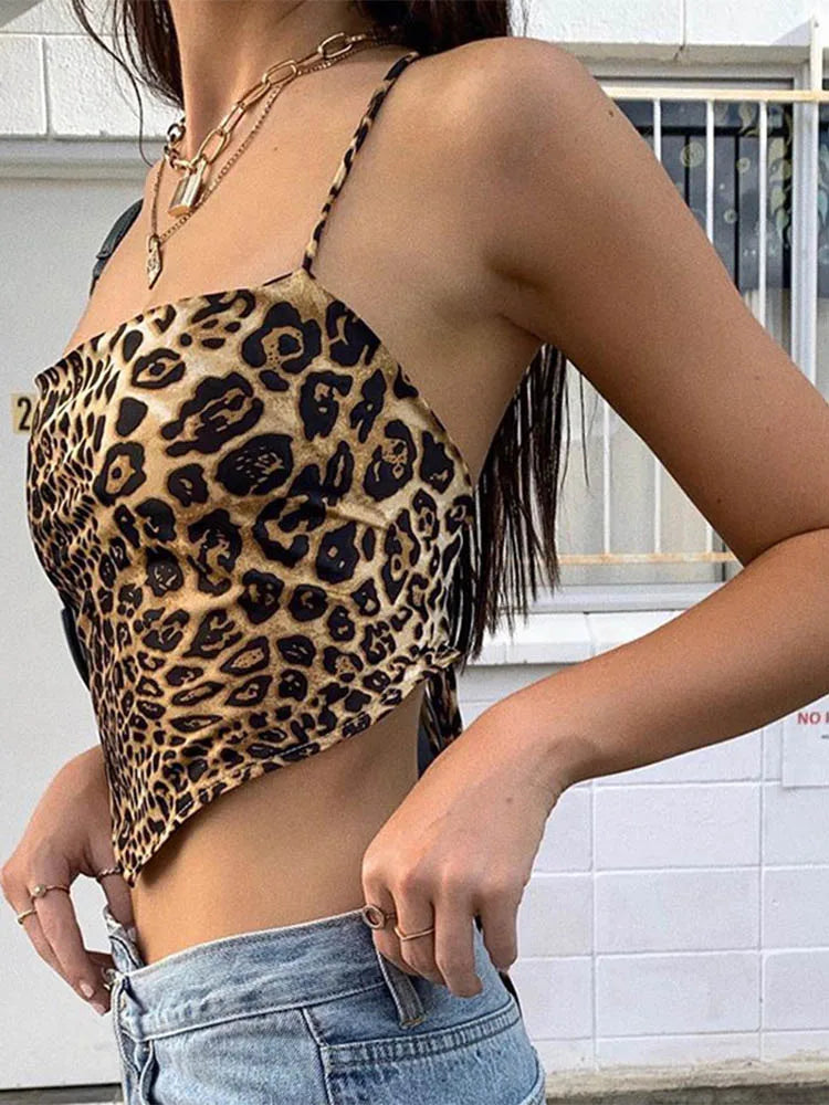 Leopard Pattern Women Tank Tops Backless