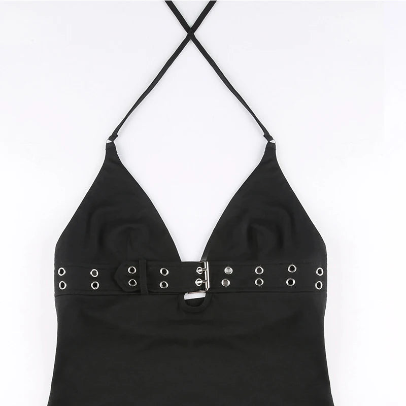 Crop Top Black Backless