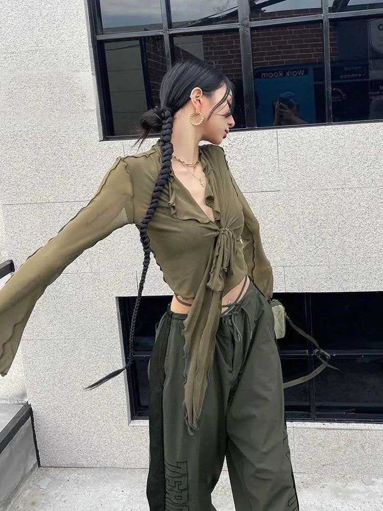 Long Flare Sleeve Blouses