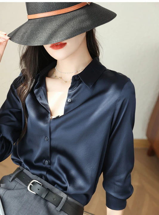 Chemisier élégant en satin pour femme, printemps-automne