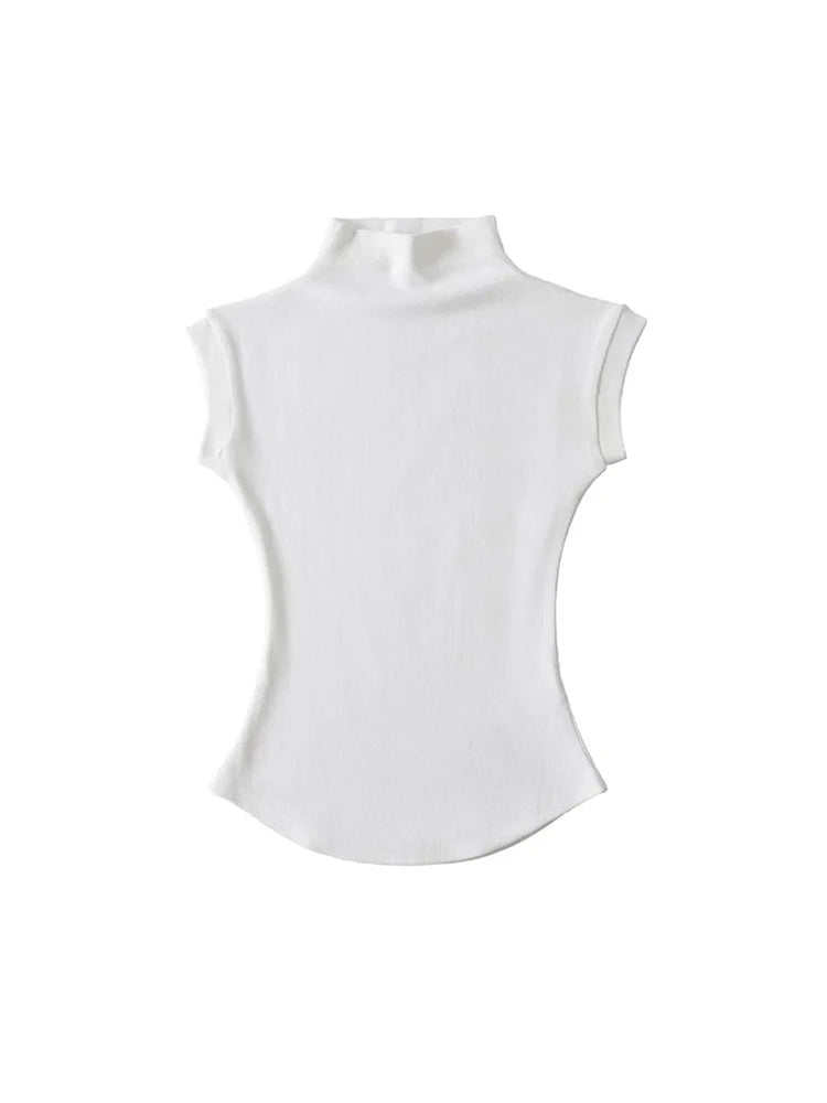 Women Summer Turtleneck Sleeveless T-Shirts Tops